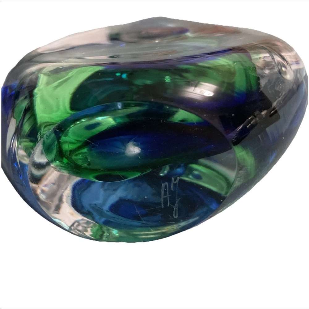 Adam Jablonski Vintage Teardrop Polish Art Glass Blue Green Hand Blown Signed - Picture 4 of 4